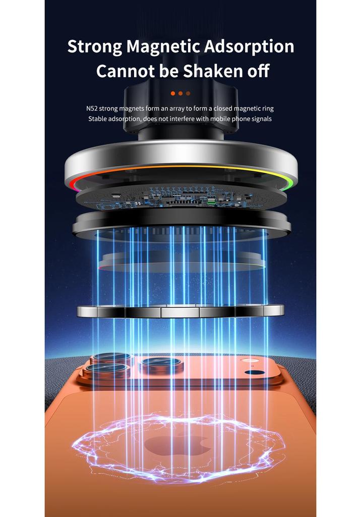 Adjustable LED Magnetic Wireless Car Charger for iPhone 15 Holder