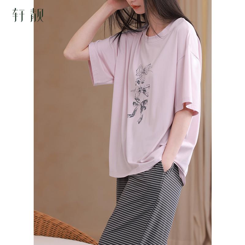 Xuan Liang Pajamas Women's Summer Modal Cotton Short Sleeved Seven Quarter Pants Casual Outerwear Ice Silk Cool Home Furnishing Set