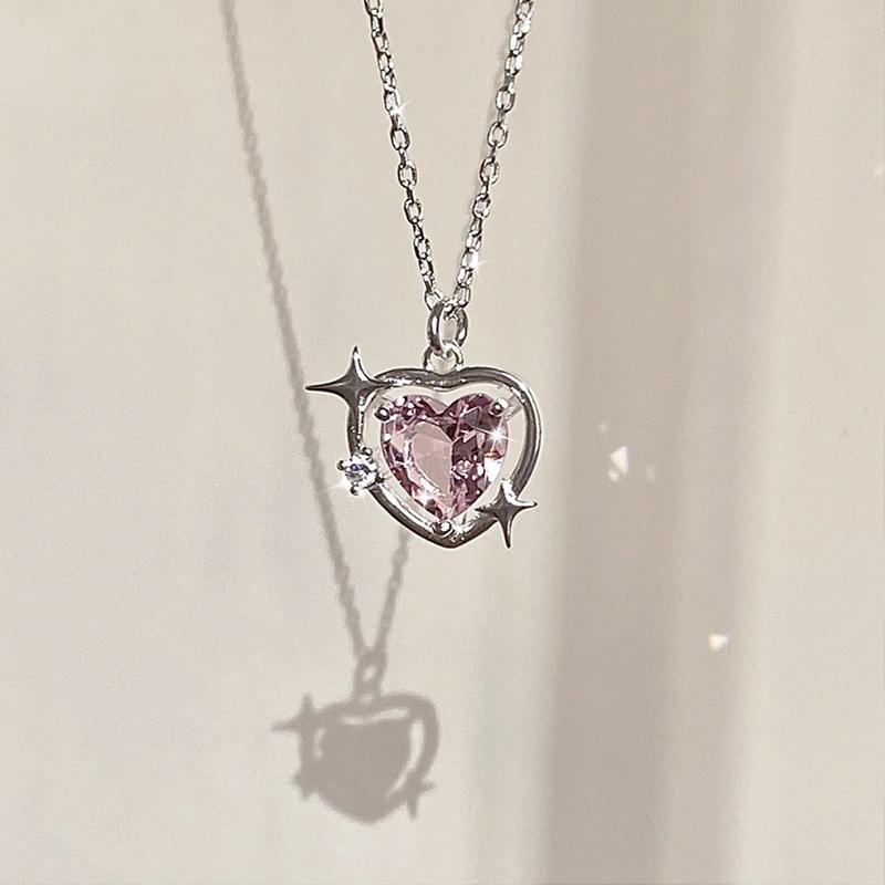 JWER Trendy Bling Moonstone Star Cross Pendant Necklace for Women Punk Hip Hop Star Chain CrystalNecklace Party Jewelry Gift