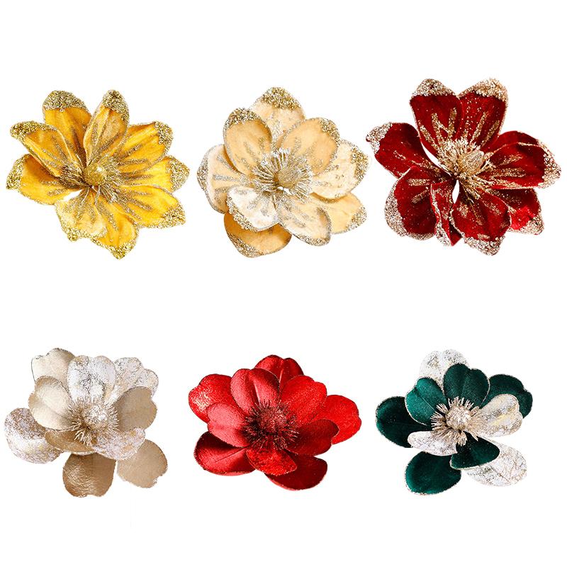 1 Piece of Fabric Flower Sparkling Tree Decoration Christmas Flowers Holiday Sparkling Frosted 22/15cm