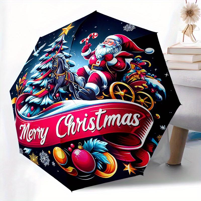 Santa Claus Snow Christmas Utomatic Folding Umbrella With 8 Ribs Compact Design For Outdoor Festive Travel And Everyday Umbrella Y262