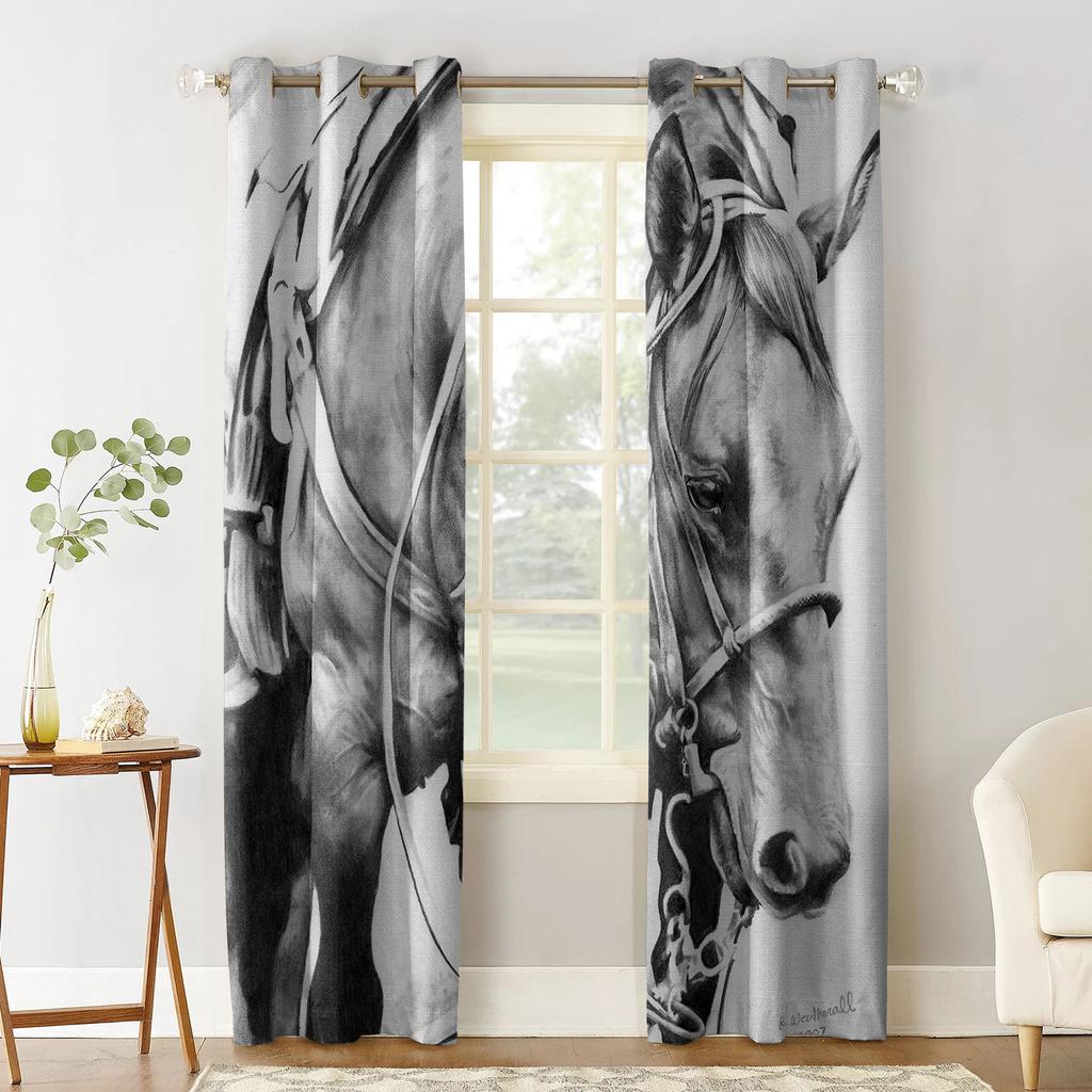 Animal Horse Window Curtains Kitchen Drapes Panel Home Decor Curtains for Living Room Curtains for Bedroom