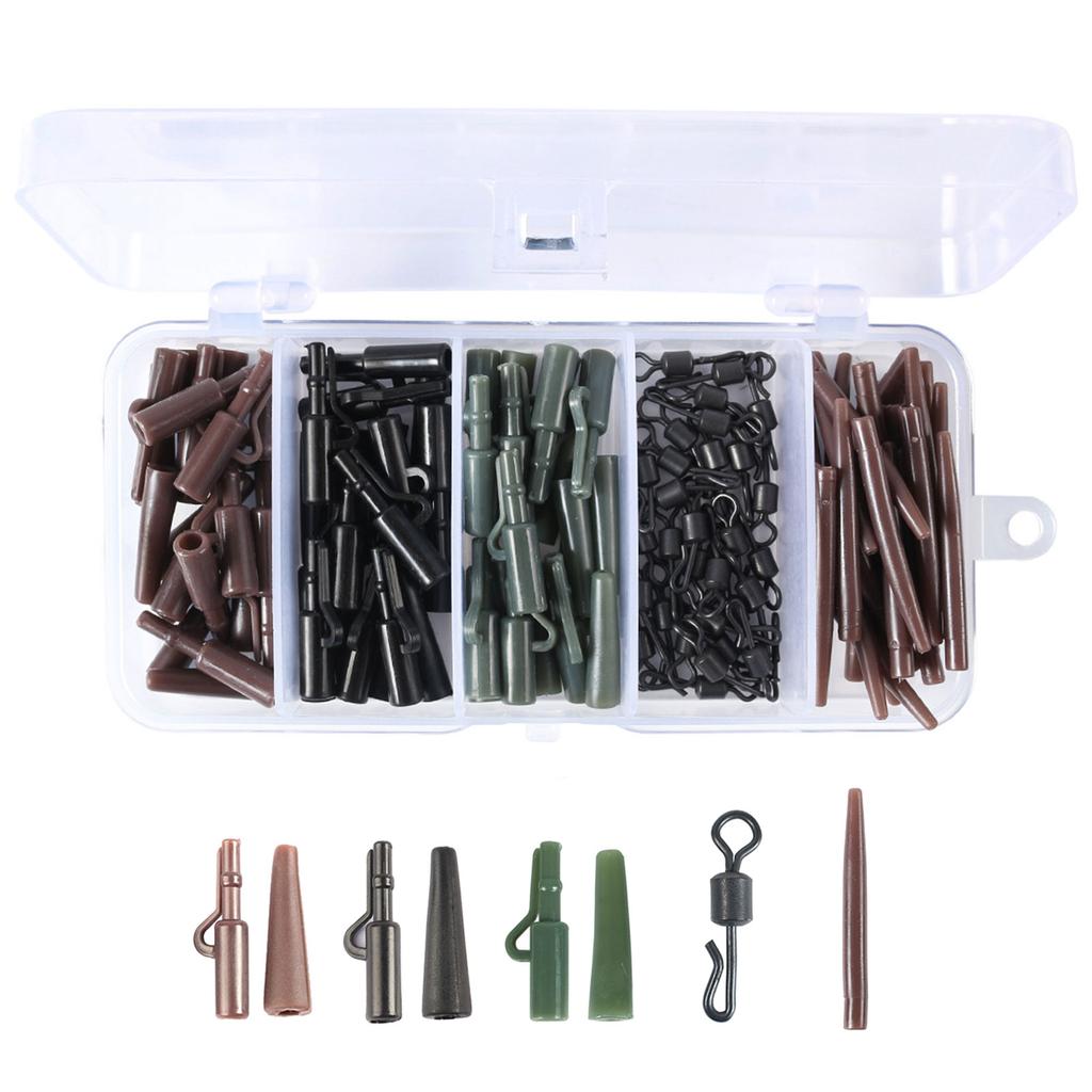 120Pcs Carps Fishing Tackle Set Fishing Accessory Set Including Carps Hook Quick Changes Swivels Anti-Tangles Sleeves