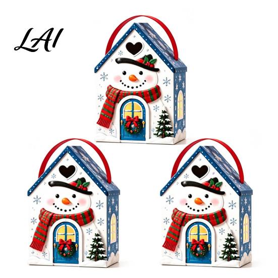 Seasonal Candy Packaging Boxes Christmas House Handle 3D with Gift Box Gingerbread/Santa Claus/Tree/Snowflake Decorative Cardboard
