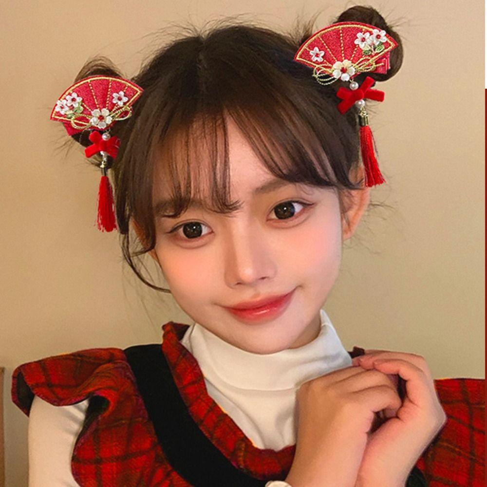 Plush Children Red Bow Hairpin Cat Ears Hanfu Hair Sticks All-match Ancient Style Hairpin  Girls