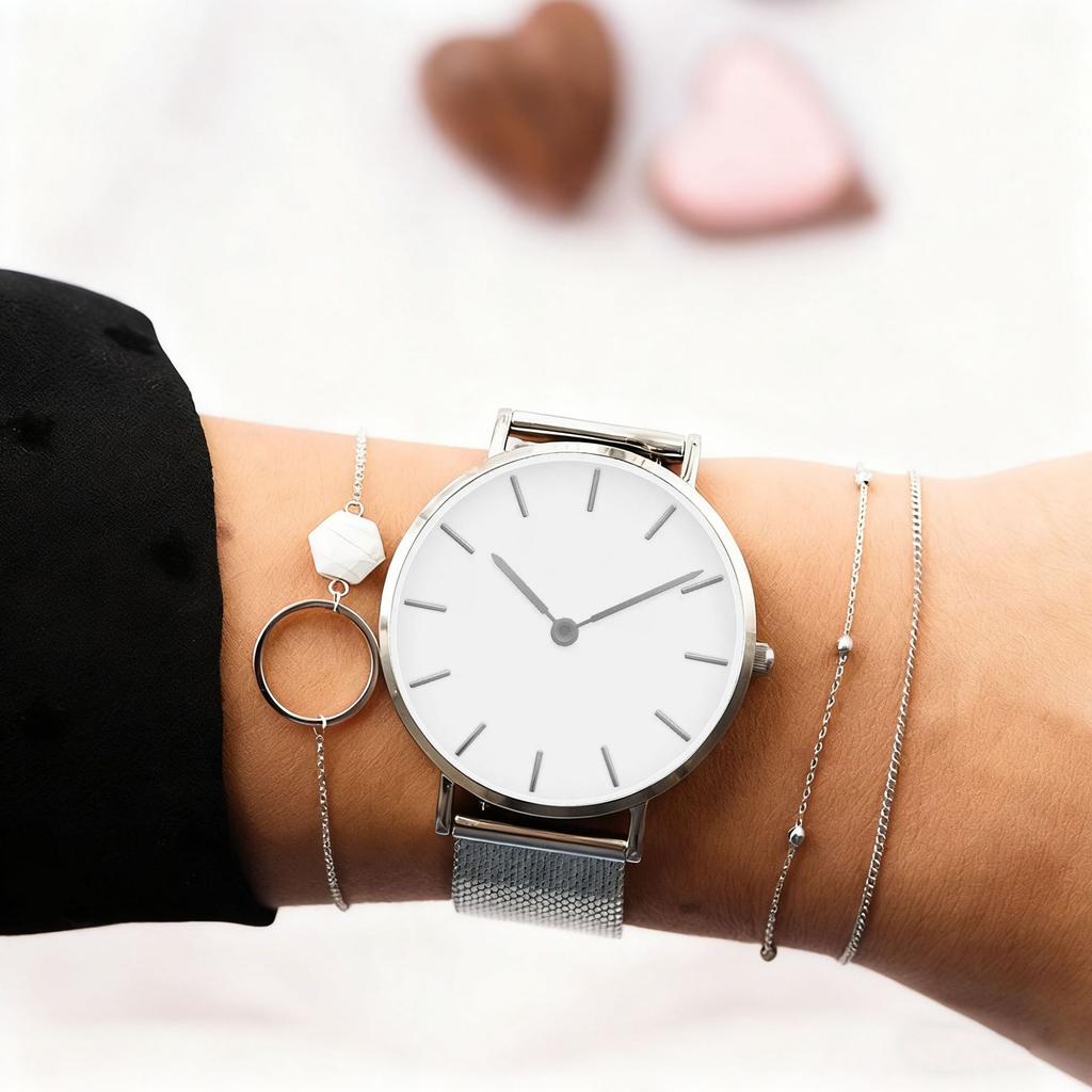 Waterproof Movement Steel Chain Watch Light Luxury Niche Minimalist Wind Steel Mesh Belt Slim Watch Lady