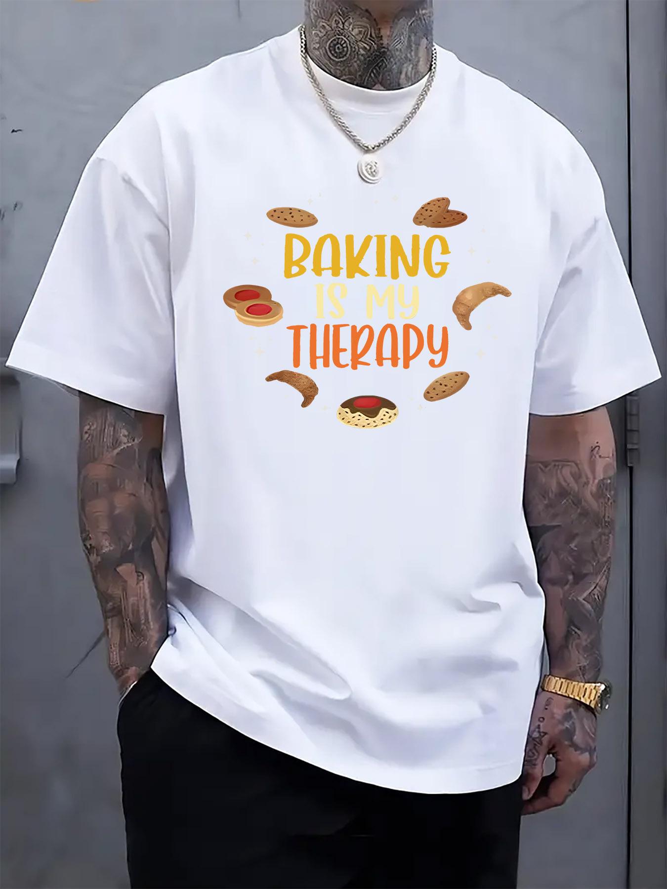 

Baking is My Relax Graphic T-shirt - Light Grey Casual Short Sleeve Tee with Cupcake & Cookie Print XXL