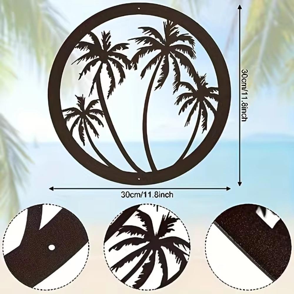 1pc Metal Palm Tree Wall Plaque Decorative Round Wall Art for Outdoor Spaces Stylish Hanging Palm Tree Décor Ideal Wall Sticker