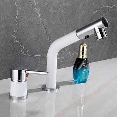 Schwarz/Weiß Badezimmer Waschbecken Armatur Deckmontiert Getrennter Körper Badezimmer Armaturen Ausziehbar Badezimmer Wasser Mischbatterie Messing Waschbecken Armatur