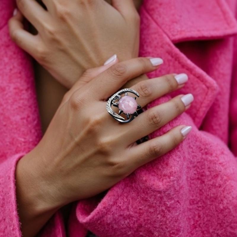 Elegant Moon and Star Crystal Ring Smooth Comfort Band Handmade Finger Jewelry Stylish Daily Wear Accessories