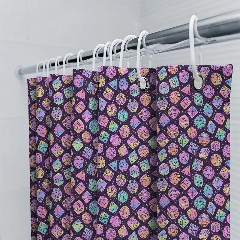 Dice Shower Curtain Dungeon Fantasy Gaming Decor Bathroom Set Dark Purple Backdrop Rpg Lover Gift Home