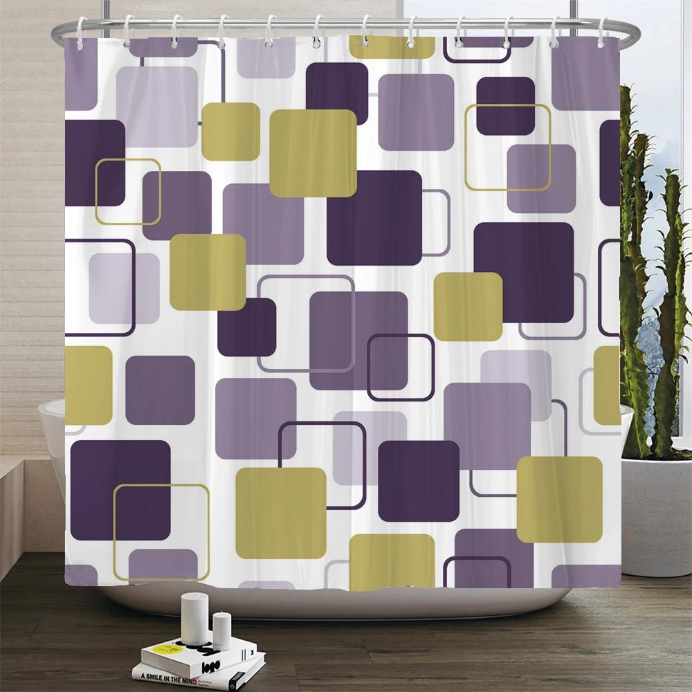 Black and White Geometric Pattern Shower Curtain Bathroom Waterproof Polyester Fabric Bath Screen Curtain Decor for Bathtub