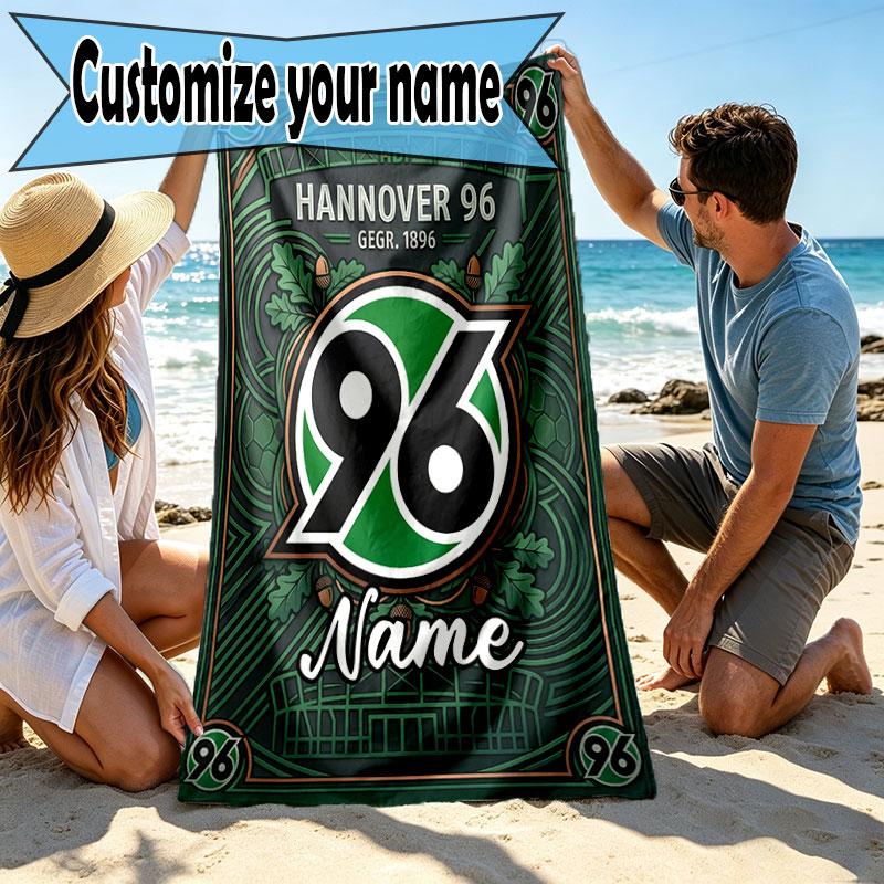 Custom Name Personalized Hannover 96 Football Print Beach Towel, for Trip Camping Beach Party Home Decor, Birthday Gift for Family & Friends