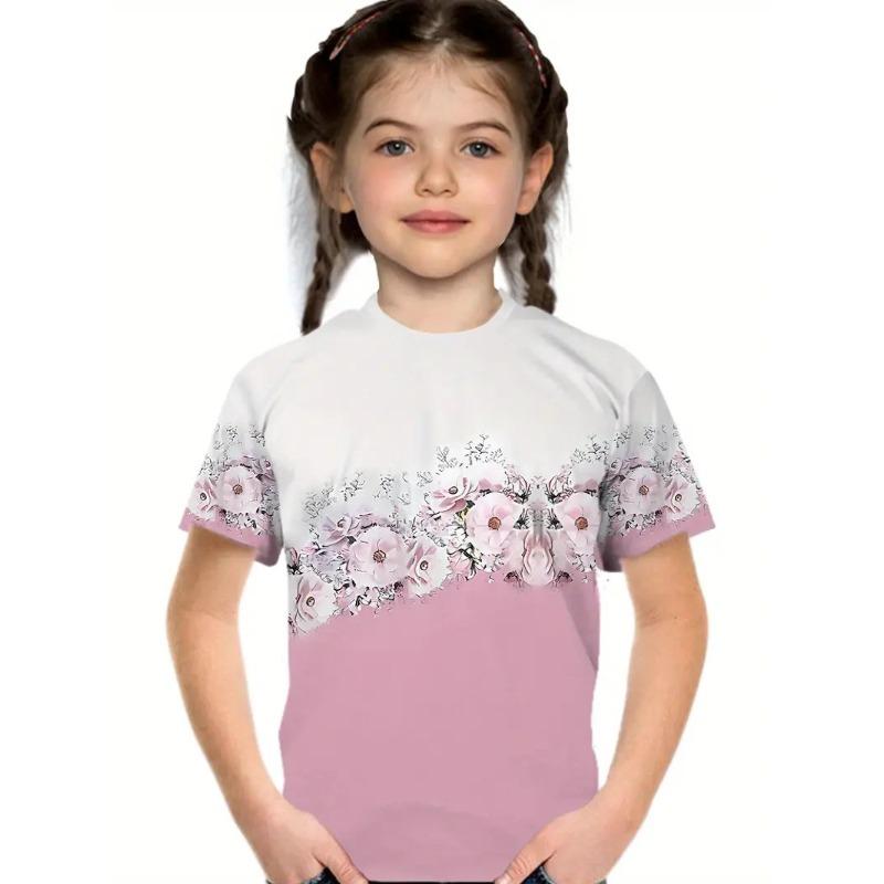 Kids T-shirt 3d Print Summer New Trendy Cute 3D Butterfly Girl Round Neck Short Sleeved T-shirt