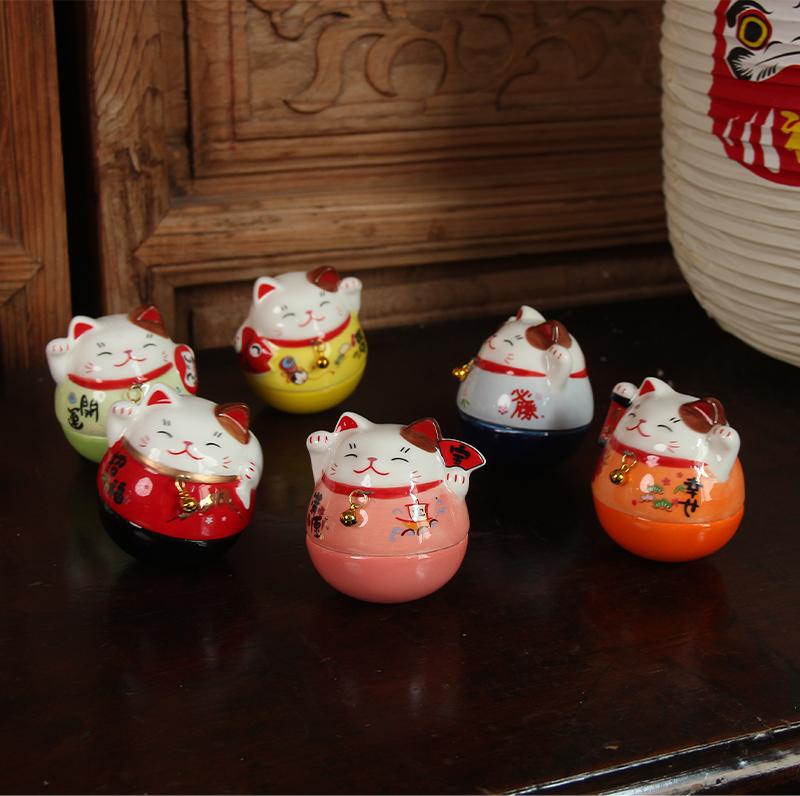 Japanese Ceramic Maneki-neko Lucky Cat Wobbling Figurine Bedroom, Living Room, Study Desk Decorative Ornament