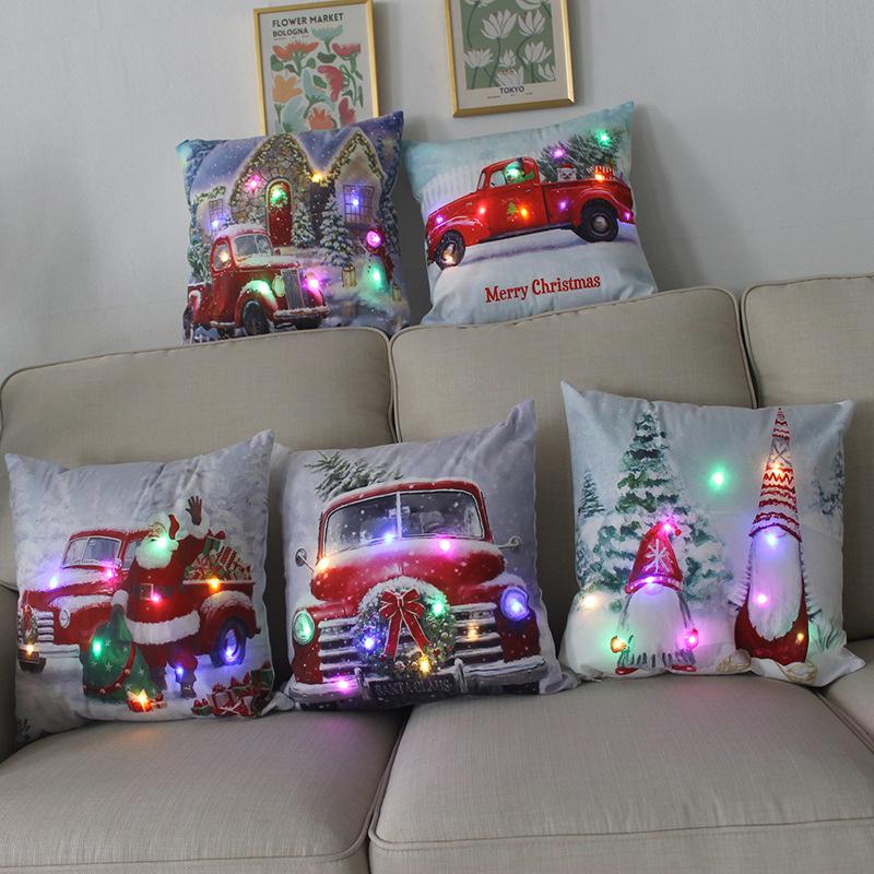 LED Licht Weihnachten Kissen Kissenbezug Weihnachtsmann Elch Schneeflocke Xmas Laterne Leuchten Kissenbezug Winter Feiertagsdekoration