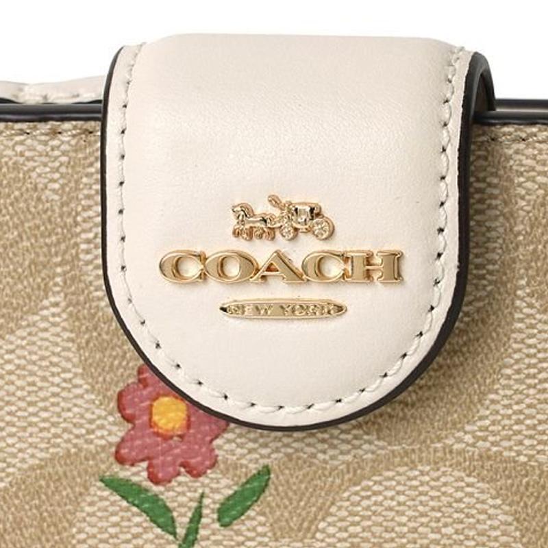 Coach Portfel Z Zamkiem po Boku 13 Klasyczny Monogram Kwiatowy Wzór Płótno i Skóra Średniej Wielkości Damski Jasny Khaki CH480-IMOT4