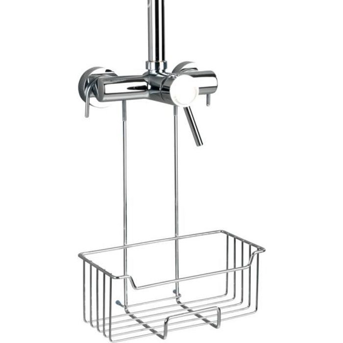 WENKO Milo Shower Shelf, Hanging Shower Basket, No Drilling Required, Stainless Steel, D14xW25xH36, Glossy
