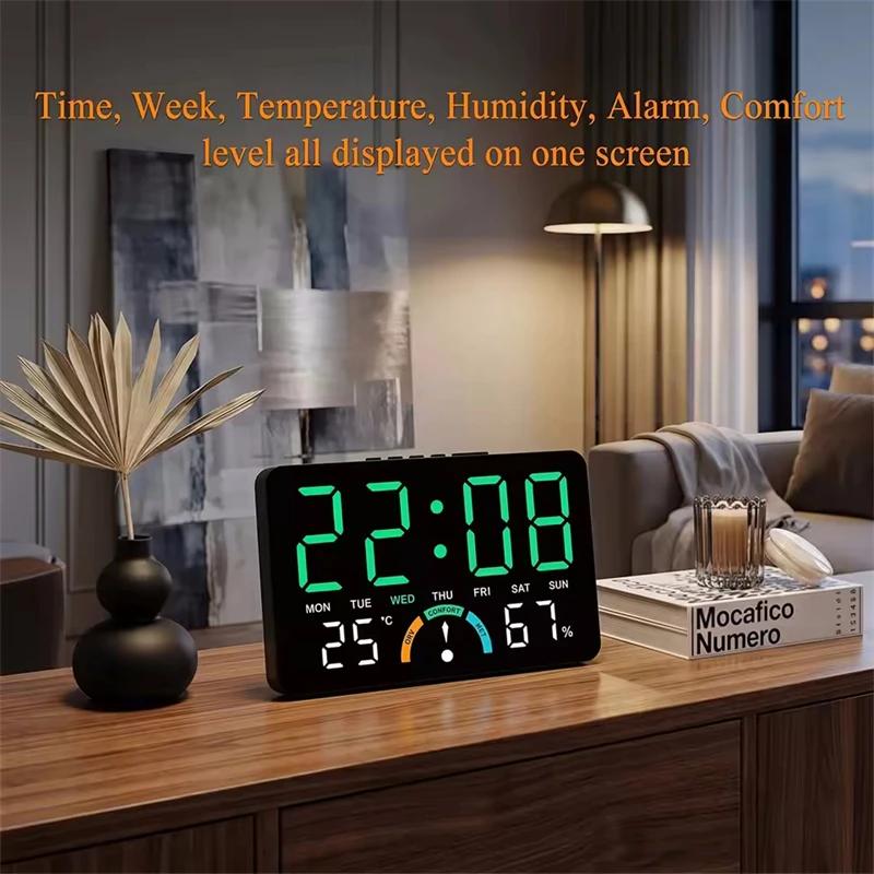 Home Temperature Humidity Meter Clock with Comfort Reminder Electronic LED Digital Alarm Clock Dual Alarms Snooze Table Watch