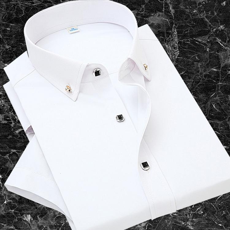 Men’s Thin Solid Color Short Sleeve Shirt Slim Turn-down Collar Casual Business Style Professional Daily Office Top