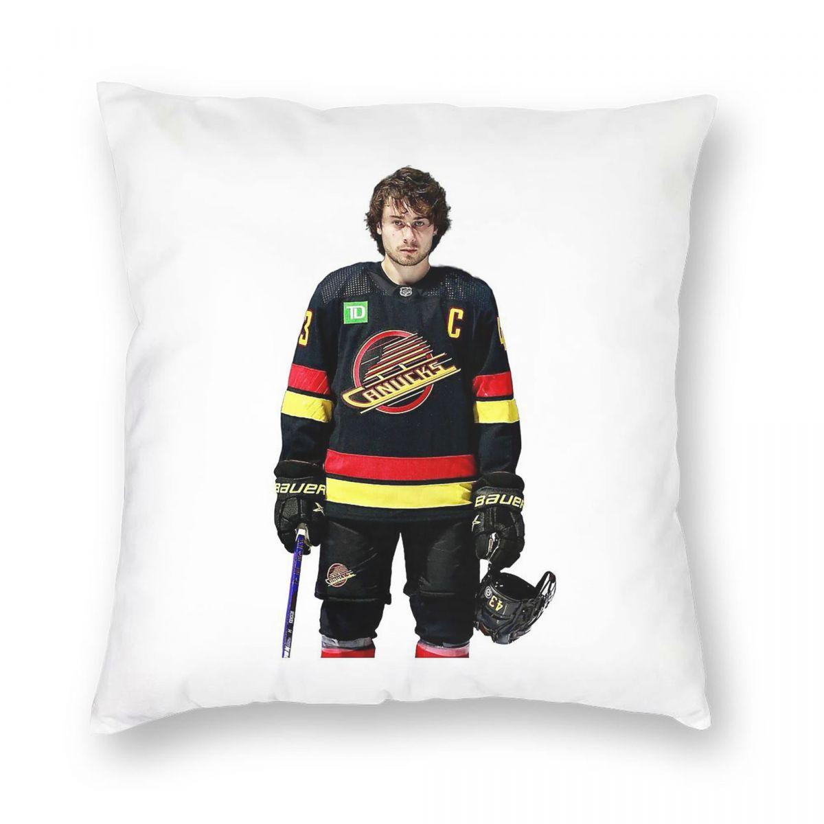 Quinn Hughes Ice Hockey Square Pillowcase Polyester Linen Velvet Printed Zip Decor Pillow Case Sofa Seater Cushion Case Peach skin 18*18(CM)-1Pcs