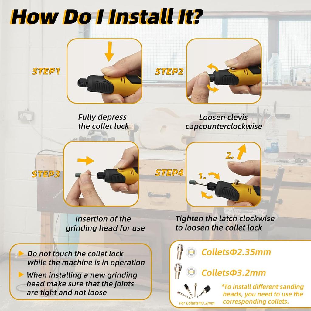Resin Drill 3D Printed Resin Cured Sanding and Polishing Tool Kit, Mini Type-C Cordless Electric Rotary Sander with 57 Attachments for Drilling