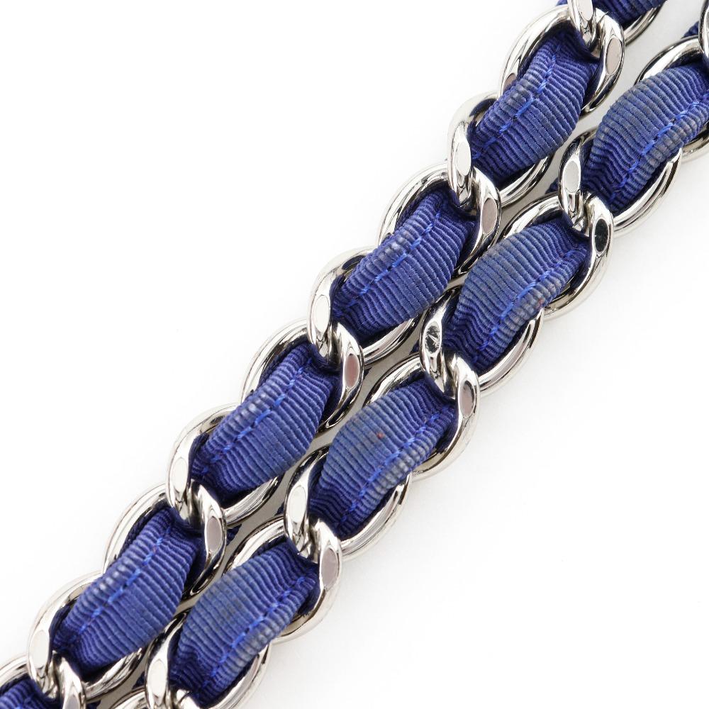 Chanel Chain Tote Tote Bag A47944 Cruise Line Border Navy Blue cotton/Nylon Women Used