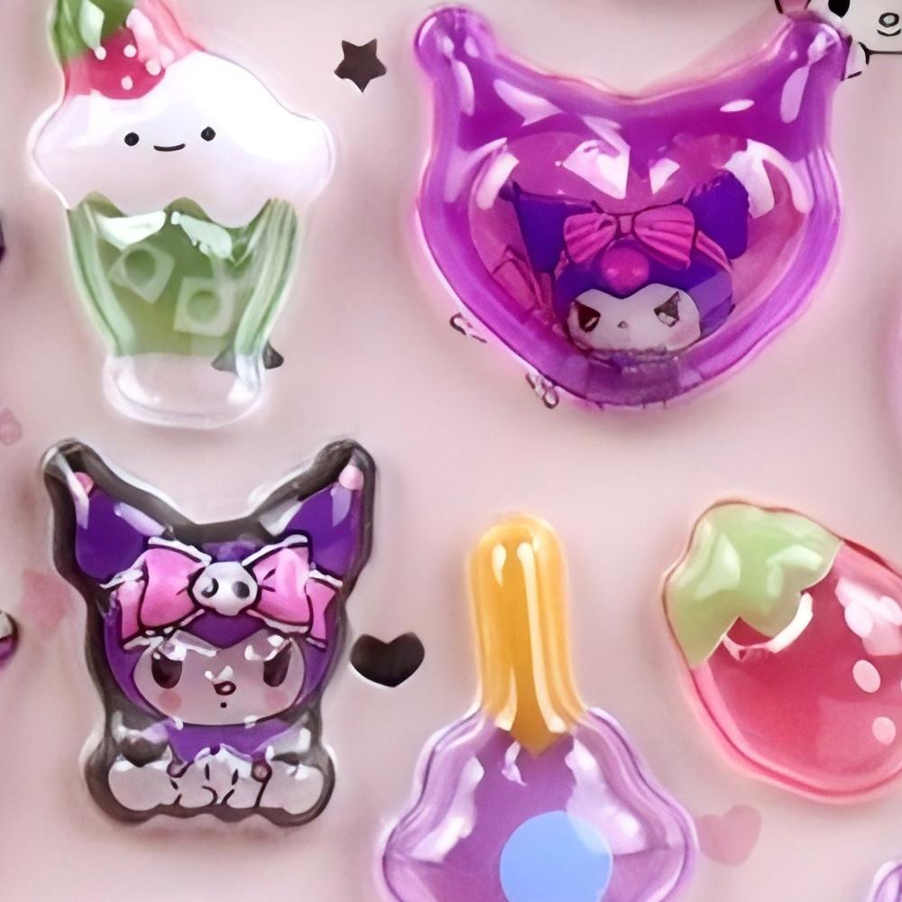 Luminous Cute Sanrio 3D Relief Stickers Kawaii Girls Kuromi Cinnamoroll My Melody Crystal Decals Kids Decoration Sticker Packs