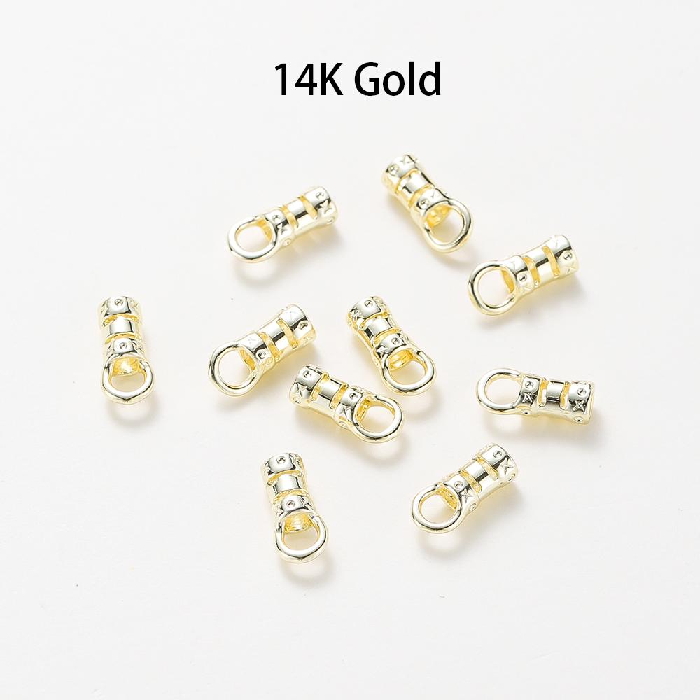 10Pcs Brass 14K&18K Gold Plated Crimp End Caps with Loop Cord Tube Barrel End Cap for Leather Cords Diy Jewelry Making