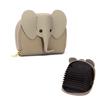 Drawyume Women's Slim Genuine Cowhide Leather Card Case with Coin Purse and Credit Card Holder, Cute Elephant Design, Large Capacity, Holds 12 Coins,