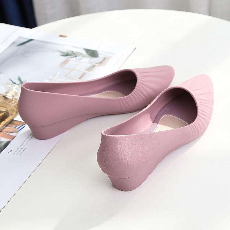 FHC New Ins Beach Shoes,Close Toe Wedges Sandals,Antiskid Rubber Mid Heels,Slip On,PVC Galosh Overshoes,Black,Pink,Dropship