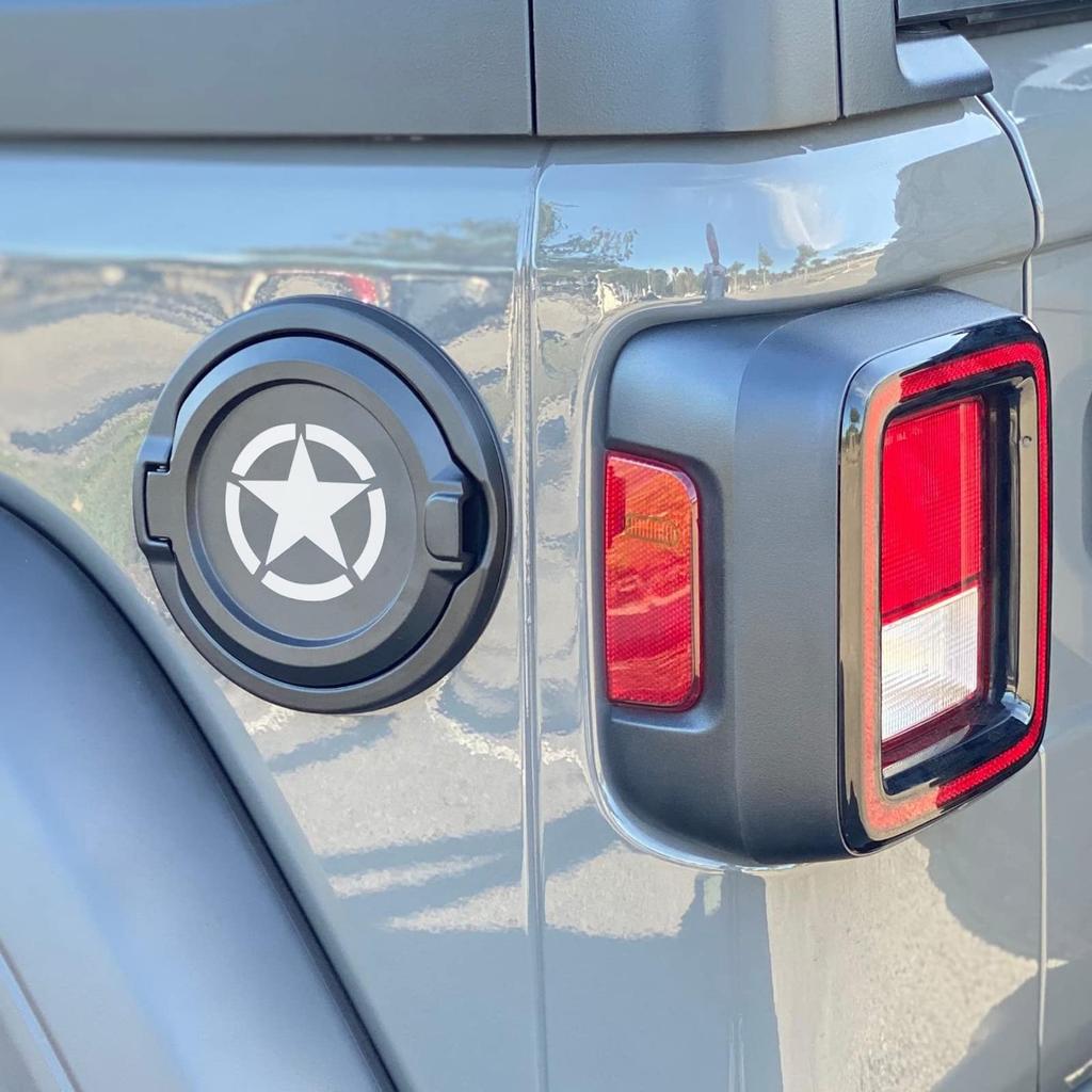 Wrangler Drivstofflokk Svart Stjerne Drivstoffpåfyllingsdør Drivstofftankdør Kompatibel med Jeep Wrangler JL JL og Rubicon Deksel, Deksel, 2018-2021 Unlimited, (JLU),
