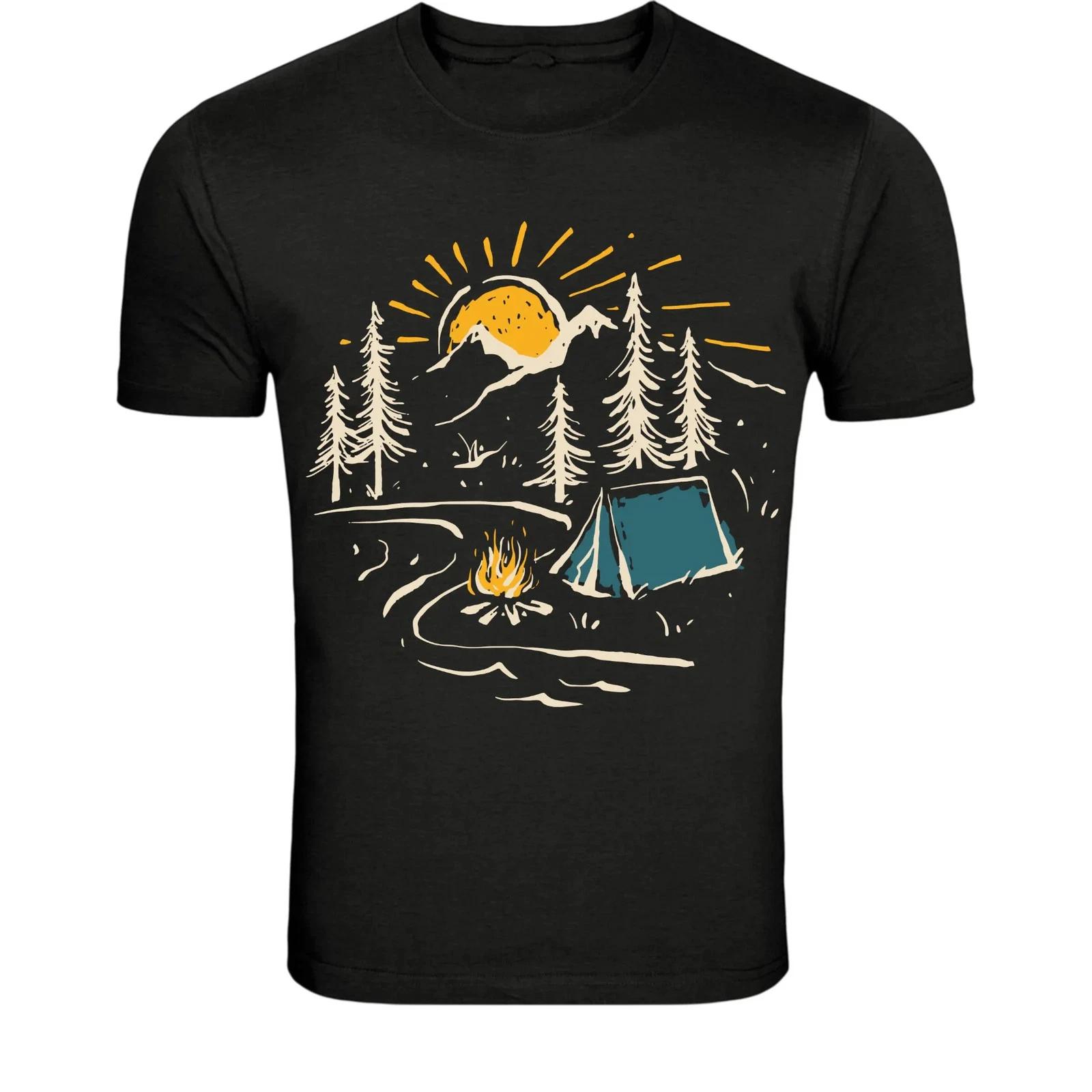 Vintage Camping Mountain Sunset T-Shirt - Outdoor Campfire XXXXL