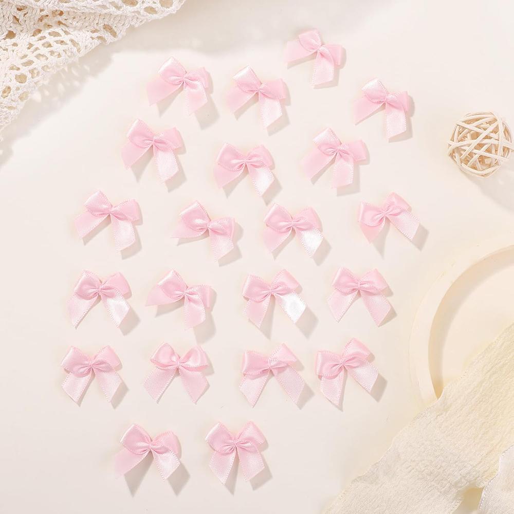 100Pcs/Set Polychrome Satin Bows Patches Applique Mini Bow Tie DIY Clothes Sewing Decoration