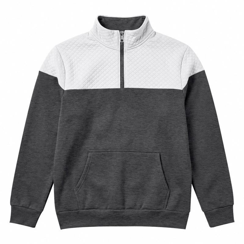 Men S Heavyweight Fleece Long Sleeve Stand Collar Sweatshirt Color Block Pockets