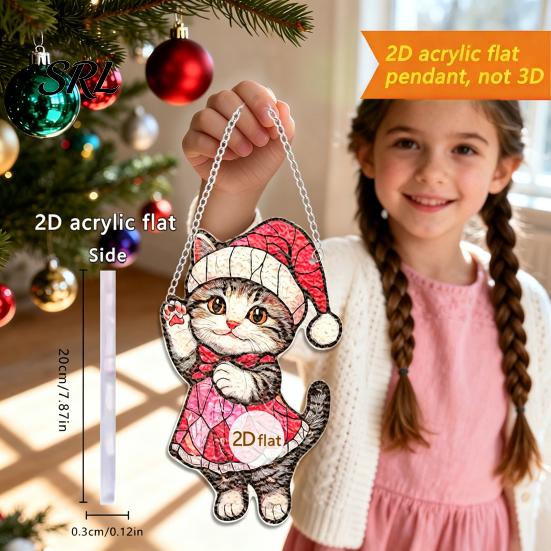 Wall Hanging Festive Art Colorful Acrylic Suncatcher, Stained Glass Style Christmas Ornaments, Santa Claus Cute Cat Ornaments Snowman Pattern