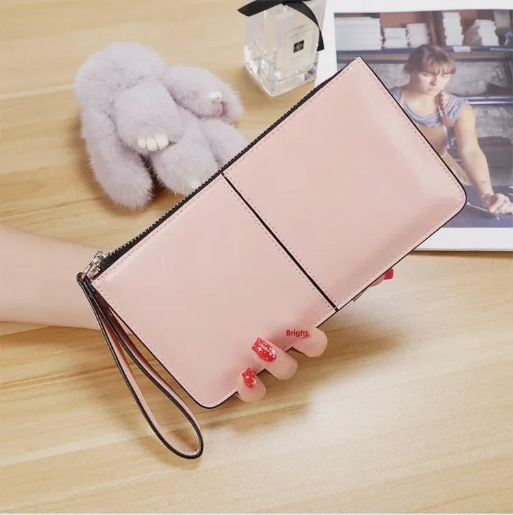 Lonny Women's Korean Style Wax Leather Long Wallet with Zipper and Buckle Large Capacity Clutch