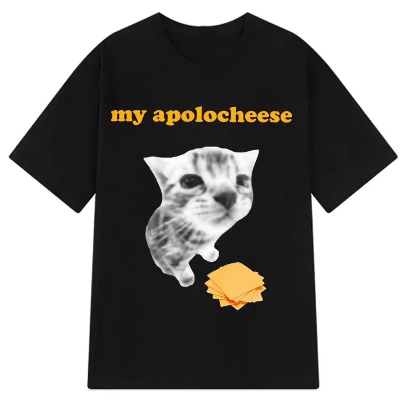 My Apolocheese Funny Cat Meme T Shirt Men s Women s Harajuku T-Shirts Summer Pure Cotton Fashion Casual Tee Shirts Streetwear XS чёрный