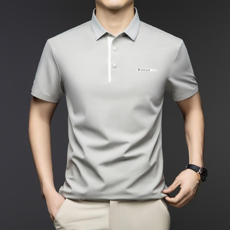 T-Shirt Short-Sleeved Loose Medium-Green Men'S Lapel Business Casual Polo Shirt Father Dress High-End Top