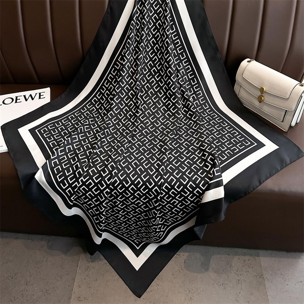 1 pcs 90cm twill scarf solid color lettered printed silk scarf simple large square sunblock shawl Russian headscarf
