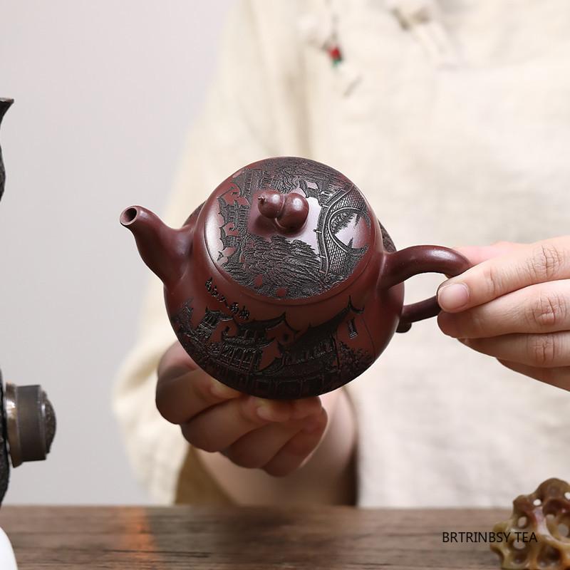 Chinese Yixing Handmade Purple Clay Teapot Household Gourd Shape Tea Pot Beauty Tea Infuser Kettle Raw Ore Zisha Tea Set 260ml