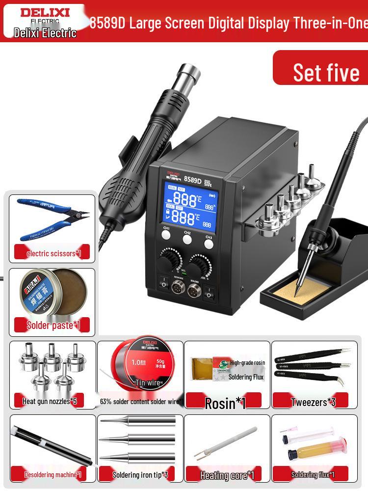 Delixi Electric 2-in-1 Soldering and Desoldering Station with Hot Air Gun and Worktable