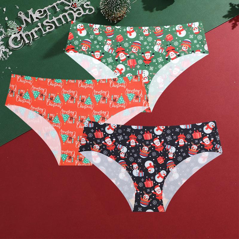 

FINETOO 3 шт. рождественские трусики со снежинками и Санта-Клаусом, сексуальное дышащее женское нижнее белье, стринги с низкой талией, рождественские трусики S&Set