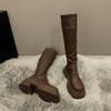 Lange Stiefel Ritter 2025 höhenvergrößernde schlanke Stiefel würziges Mädchen Jurchen lange Stiefel neuer Stil Biskuitkuchen dicke Sohle