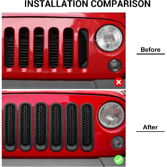 

JeCar for Jeep JK Front Grill Inserts Mesh Grill Cover for Jeep Wrangler JK & Unlimited 2007-2018 (Matte Black)
