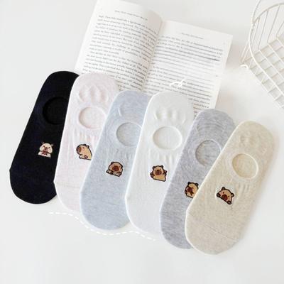 Little Bear Socks Women Spring and Summer Invisible Socks Simple Short Socks Summer Silicone Anti-slip Shallow Mouth Boat Socks Boneless Cotton Socks