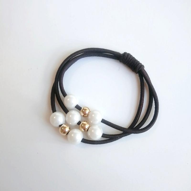 10pcs New Trendy Hair Accessories 3-Line 9-Pearl Elastic Ponytail Holder Popular Elastic Band for Women