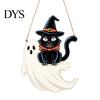 Autumn Theme Wall Ornament Halloween Wooden Door Hanging Sign, Black Cat Bat Pumpkin Plaque with Creative Holiday Party Supplies Jute Rope, Farmhouse