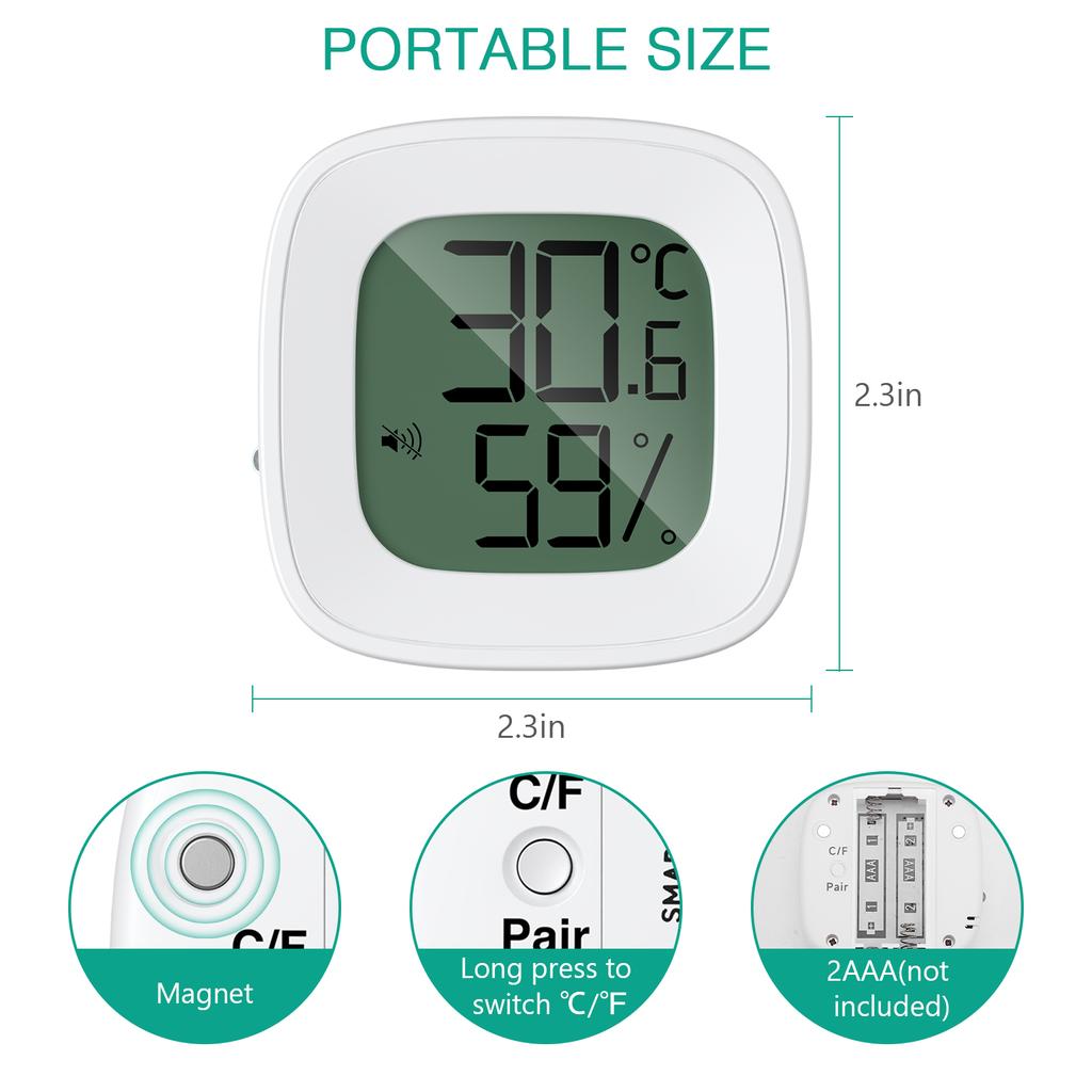 ORIA Upgrade Bluetooth Thermometer 2PCS/1PC Hygrometer Wireless Outdoor Thermometer Smart Home Temperature and Humidity Sensor