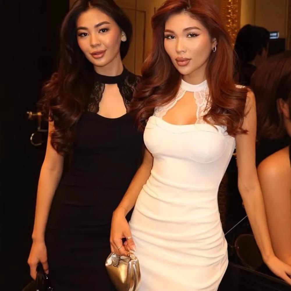 

Temperament Women s Mesh Splicing Fashion Solid Color Slim-fitting Celebrity Style Sleeveless Dress Backless L